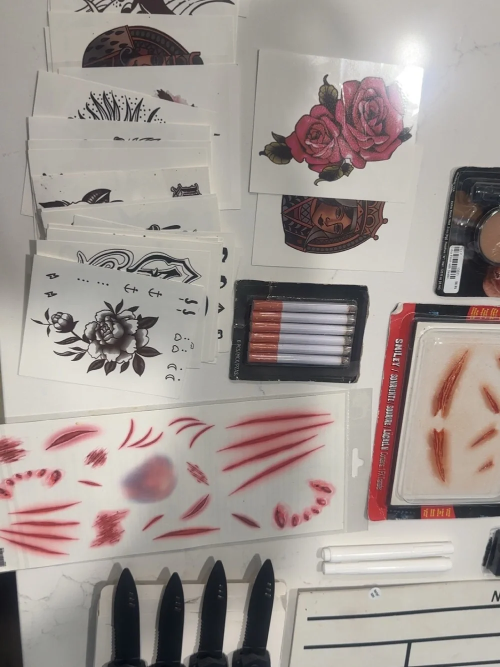 Temporary Halloween Tattoo Sheet Set with Red Accent